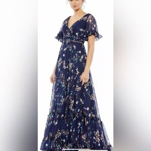 Mac Duggal navy floral maxi dress size 2